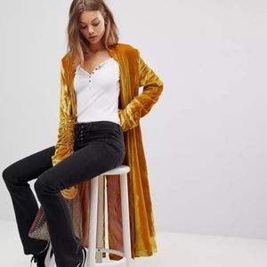 Free People Dahlia Velvet Duster Jacket Coat Gold Yellow Medium M NWOT